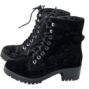 UNIONBAY Black Velvet Lace-Up Boots